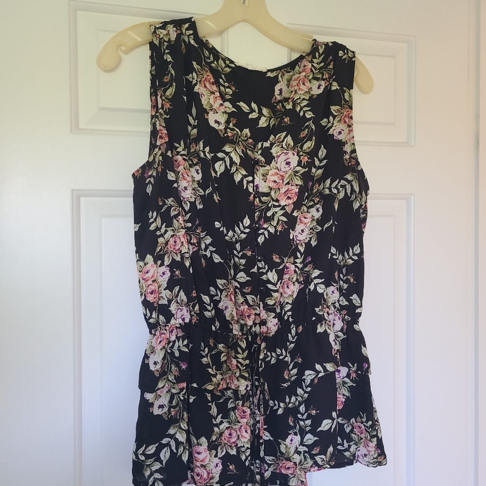 Pleione black floral peplum top